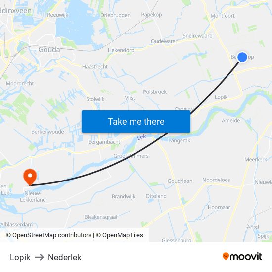 Lopik to Nederlek map