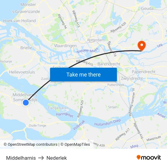 Middelharnis to Nederlek map
