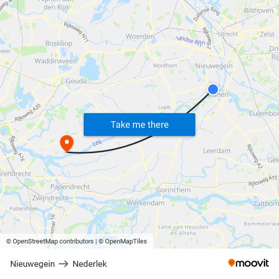 Nieuwegein to Nederlek map