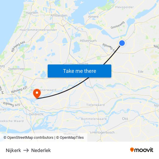 Nijkerk to Nederlek map