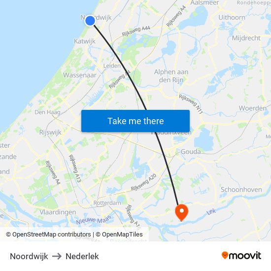 Noordwijk to Nederlek map