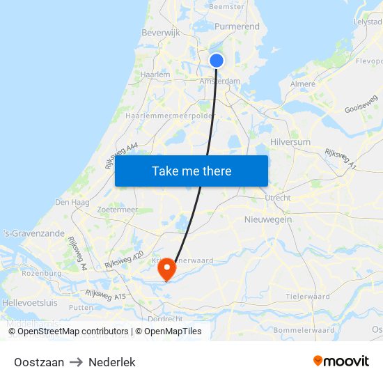 Oostzaan to Nederlek map
