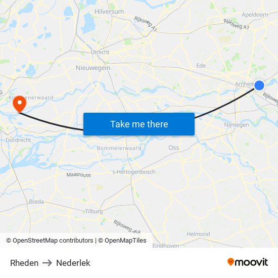 Rheden to Nederlek map