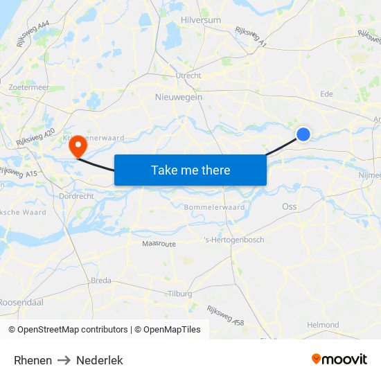 Rhenen to Nederlek map