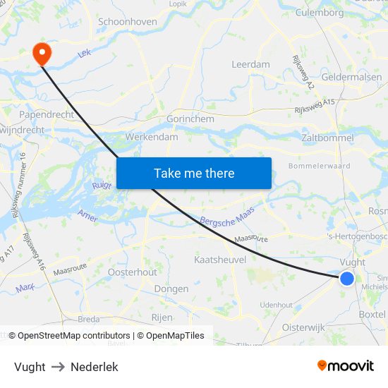 Vught to Nederlek map