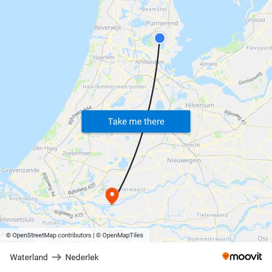 Waterland to Nederlek map