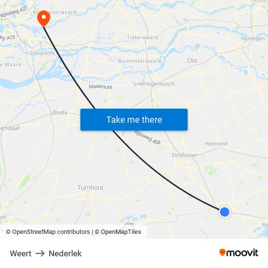 Weert to Nederlek map