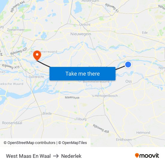 West Maas En Waal to Nederlek map