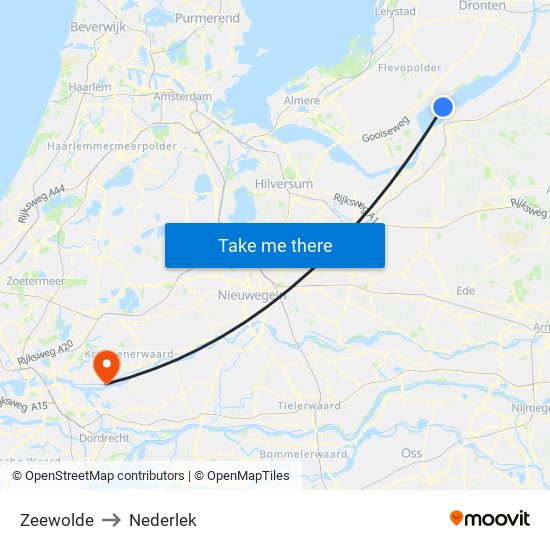 Zeewolde to Nederlek map