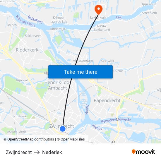 Zwijndrecht to Nederlek map