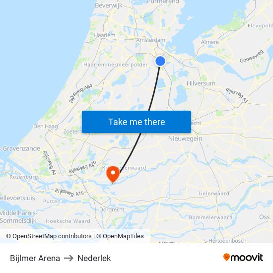 Bijlmer Arena to Nederlek map