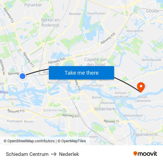 Schiedam Centrum to Nederlek map