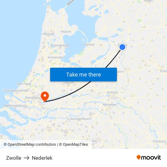 Zwolle to Nederlek map