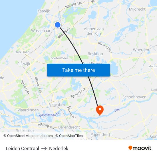 Leiden Centraal to Nederlek map