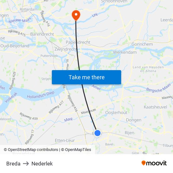 Breda to Nederlek map