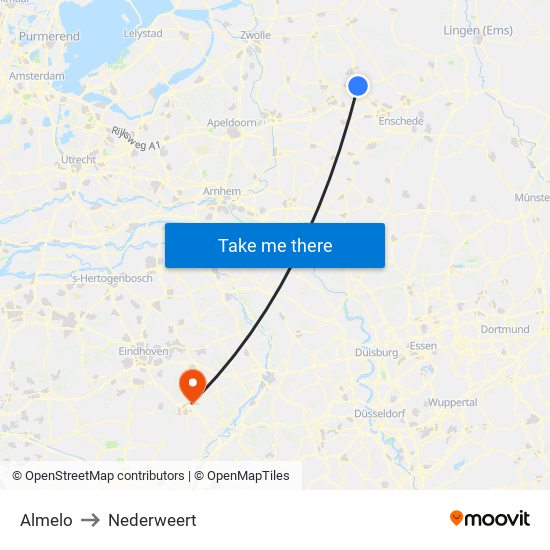 Almelo to Nederweert map