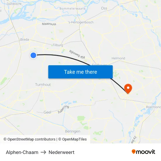 Alphen-Chaam to Nederweert map
