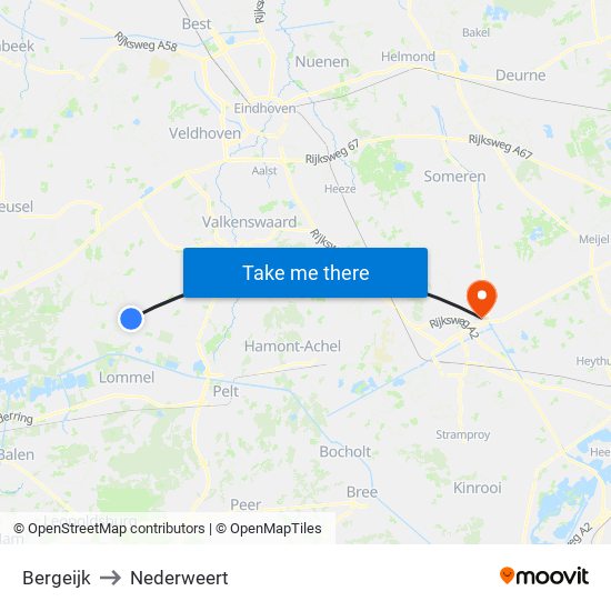 Bergeijk to Nederweert map