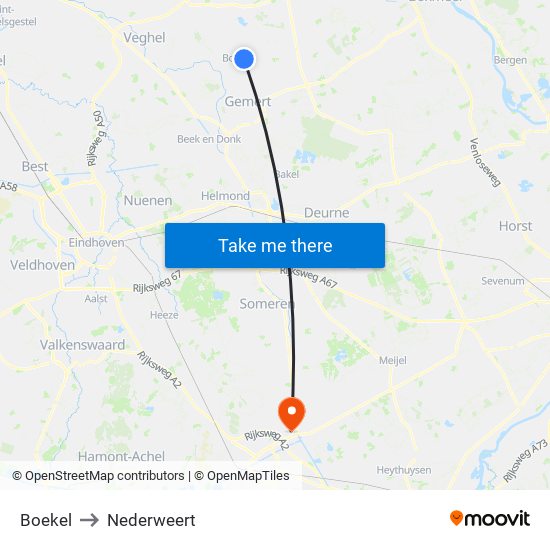 Boekel to Nederweert map