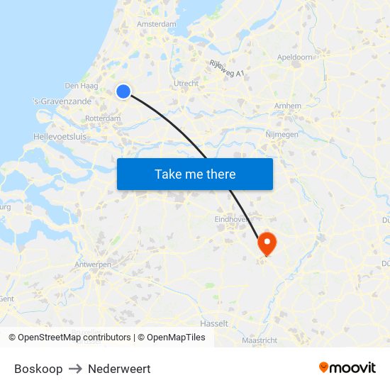 Boskoop to Nederweert map