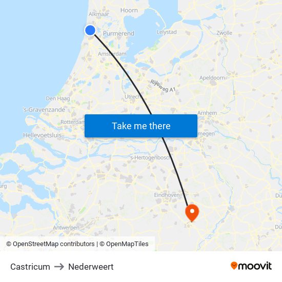 Castricum to Nederweert map