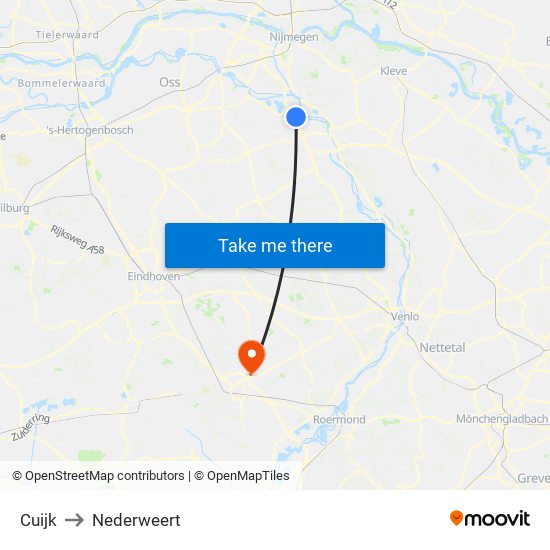 Cuijk to Nederweert map