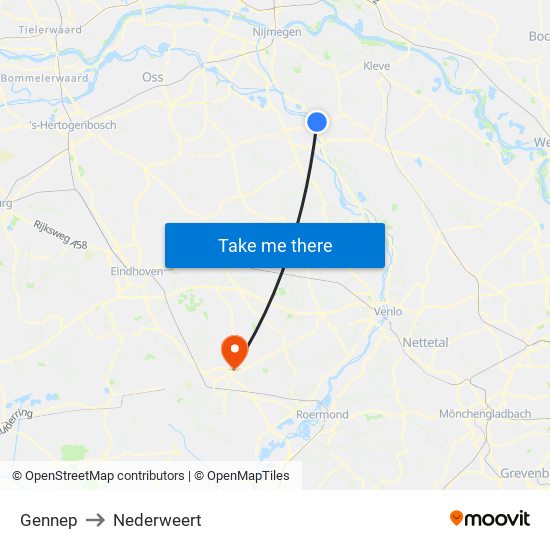 Gennep to Nederweert map