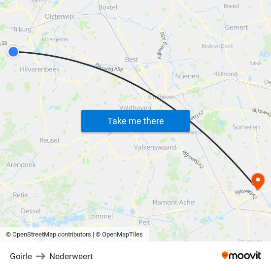 Goirle to Nederweert map