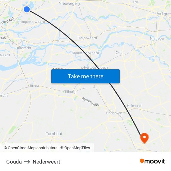 Gouda to Nederweert map
