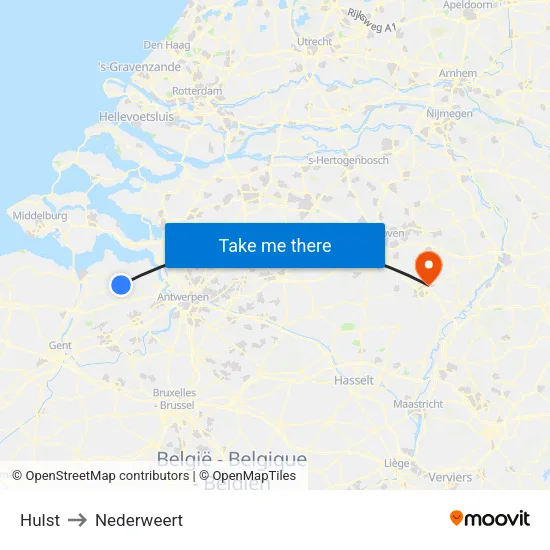 Hulst to Nederweert map