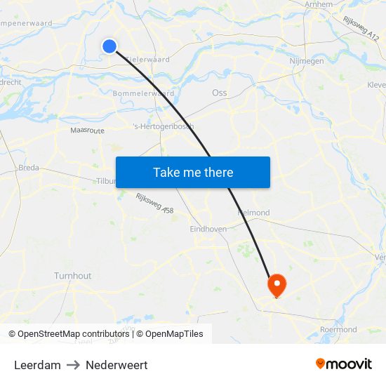 Leerdam to Nederweert map