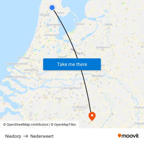 Niedorp to Nederweert map