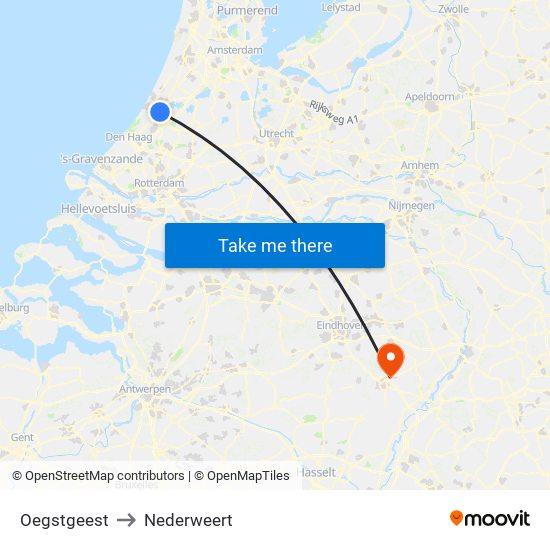 Oegstgeest to Nederweert map