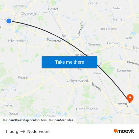 Tilburg to Nederweert map