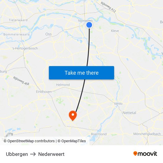 Ubbergen to Nederweert map