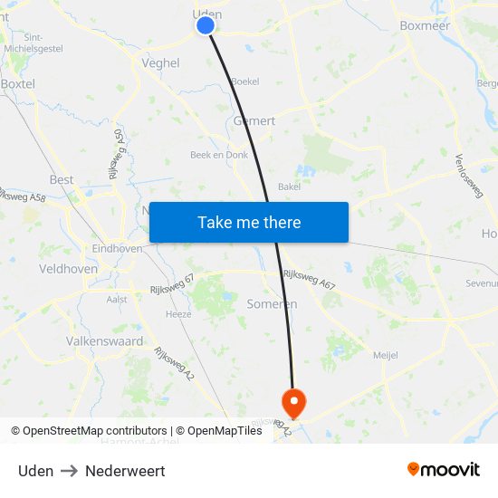 Uden to Nederweert map