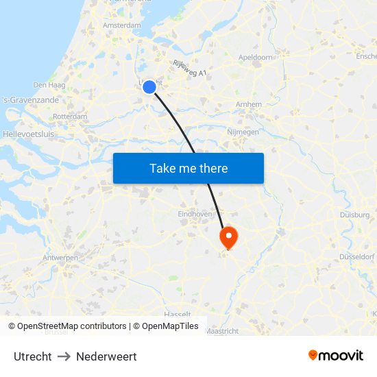 Utrecht to Nederweert map