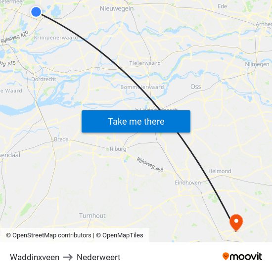 Waddinxveen to Nederweert map