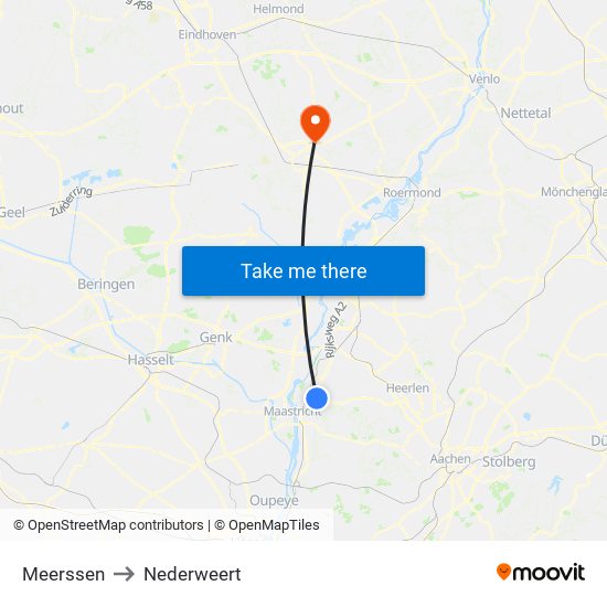 Meerssen to Nederweert map