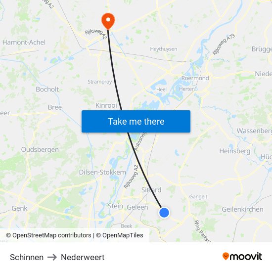 Schinnen to Nederweert map