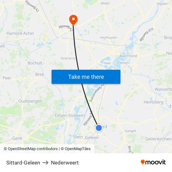 Sittard-Geleen to Nederweert map