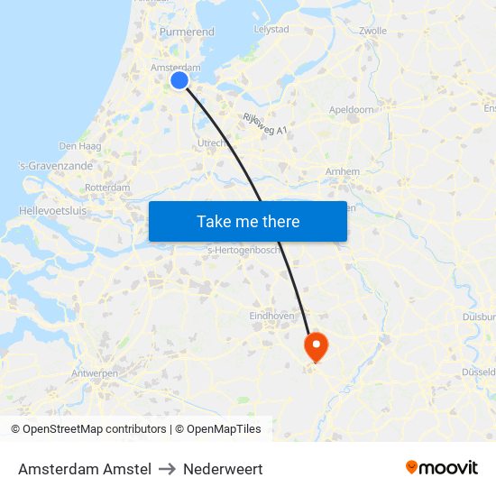 Amsterdam Amstel to Nederweert map