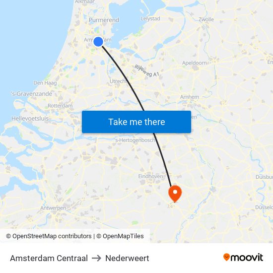 Amsterdam Centraal to Nederweert map