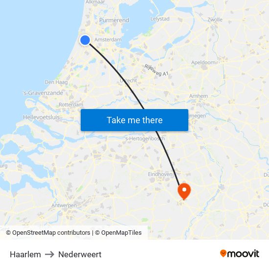 Haarlem to Nederweert map