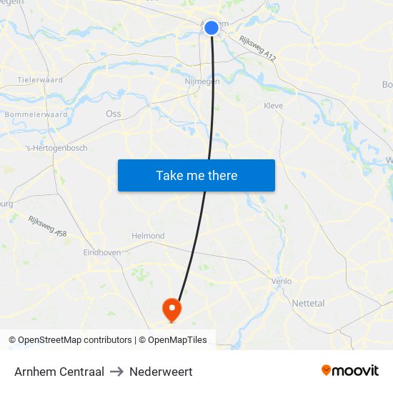 Arnhem Centraal to Nederweert map