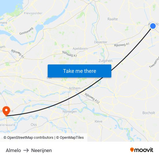Almelo to Neerijnen map