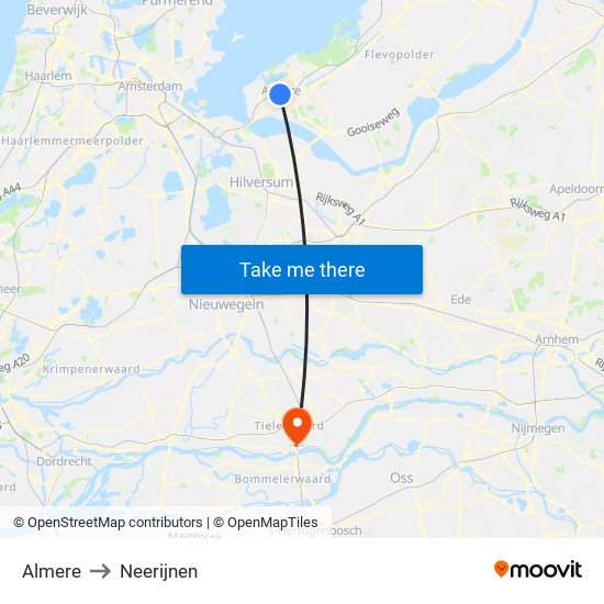 Almere to Neerijnen map