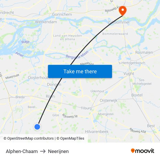 Alphen-Chaam to Neerijnen map