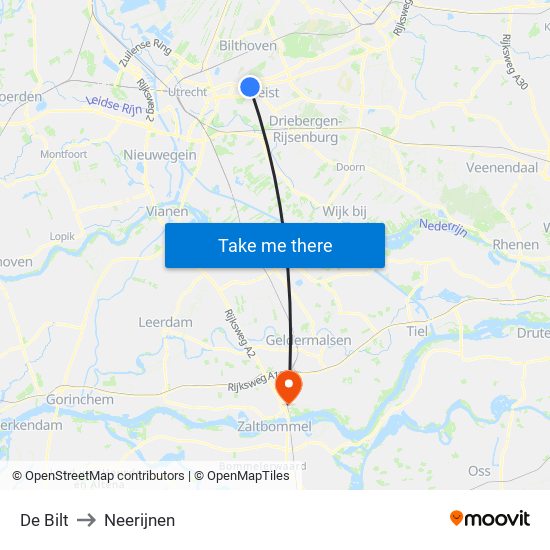 De Bilt to Neerijnen map