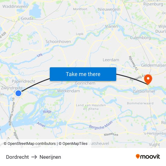 Dordrecht to Neerijnen map